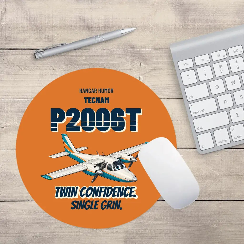 Tecnam P2006T - Twin confidence. Single grin. design on orange round mouse pad