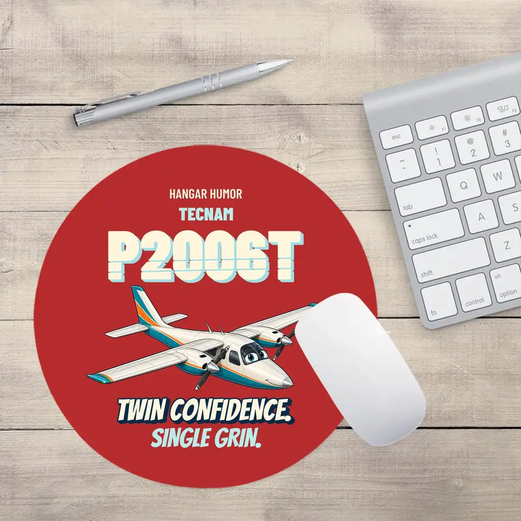 Tecnam P2006T - Twin confidence. Single grin. design on red round mouse pad