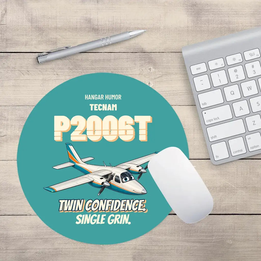 Tecnam P2006T - Twin confidence. Single grin. design on turquoise round mouse pad