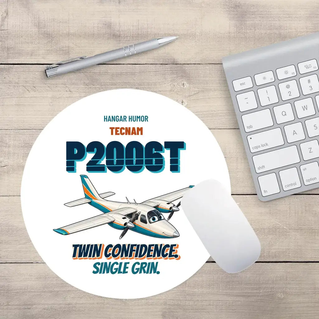 Tecnam P2006T - Twin confidence. Single grin. design on white round mouse pad
