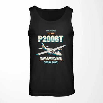 Tecnam P2006T - Twin confidence. Single grin. design on black tank top