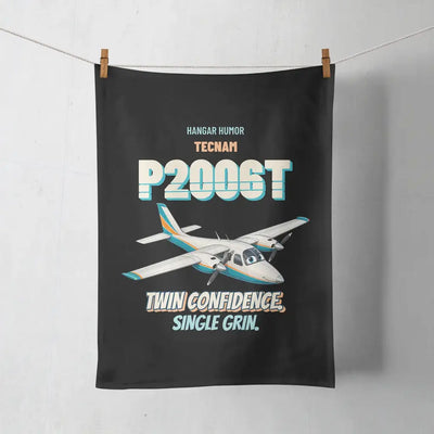 Tecnam P2006T - Twin confidence. Single grin. design on black towel