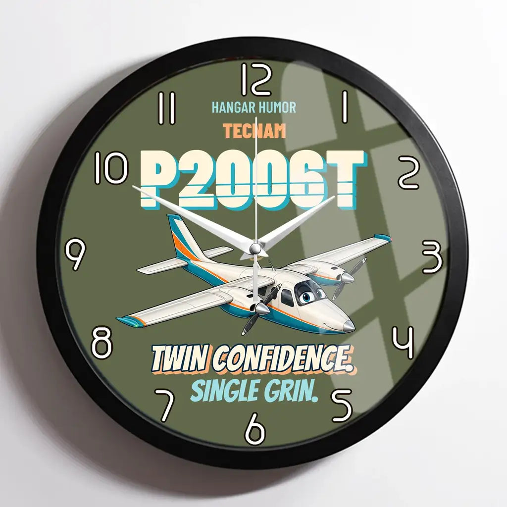 Tecnam P2006T - Twin confidence. Single grin. design on green army framed wall clock