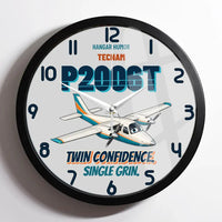Thumbnail for Tecnam P2006T - Twin confidence. Single grin. design on light gray framed wall clock