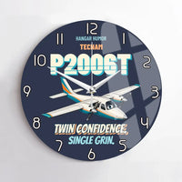 Thumbnail for Tecnam P2006T - Twin confidence. Single grin. design on navy blue no frame wall clock