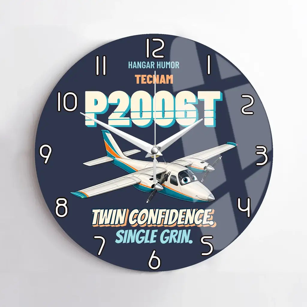 Tecnam P2006T - Twin confidence. Single grin. design on navy blue no frame wall clock