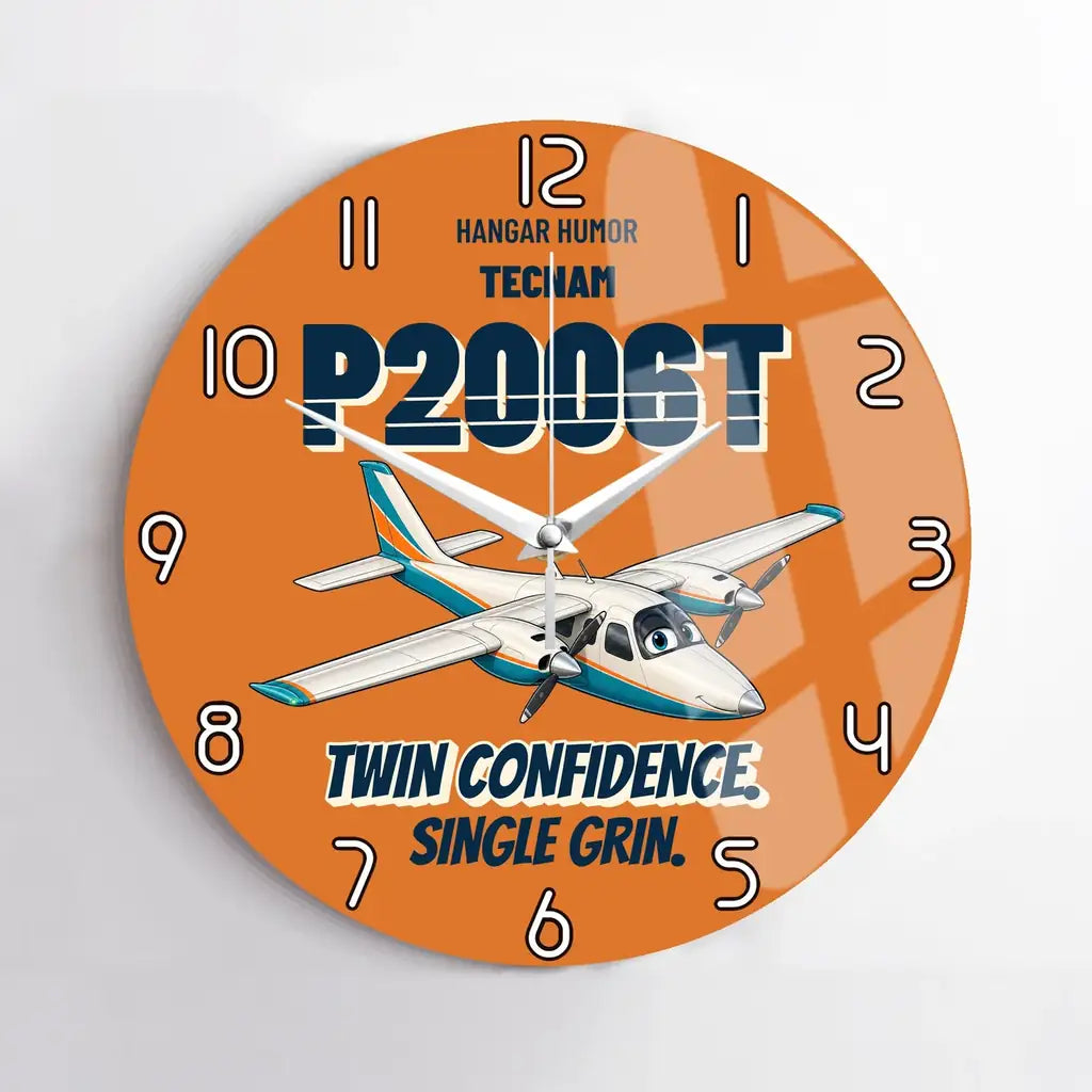 Tecnam P2006T - Twin confidence. Single grin. design on orange no frame wall clock