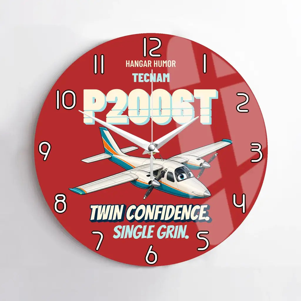 Tecnam P2006T - Twin confidence. Single grin. design on red no frame wall clock