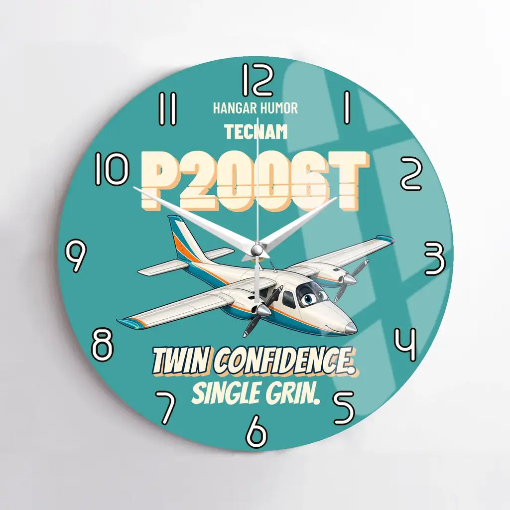 Tecnam P2006T - Twin confidence. Single grin. design on turquoise no frame wall clock