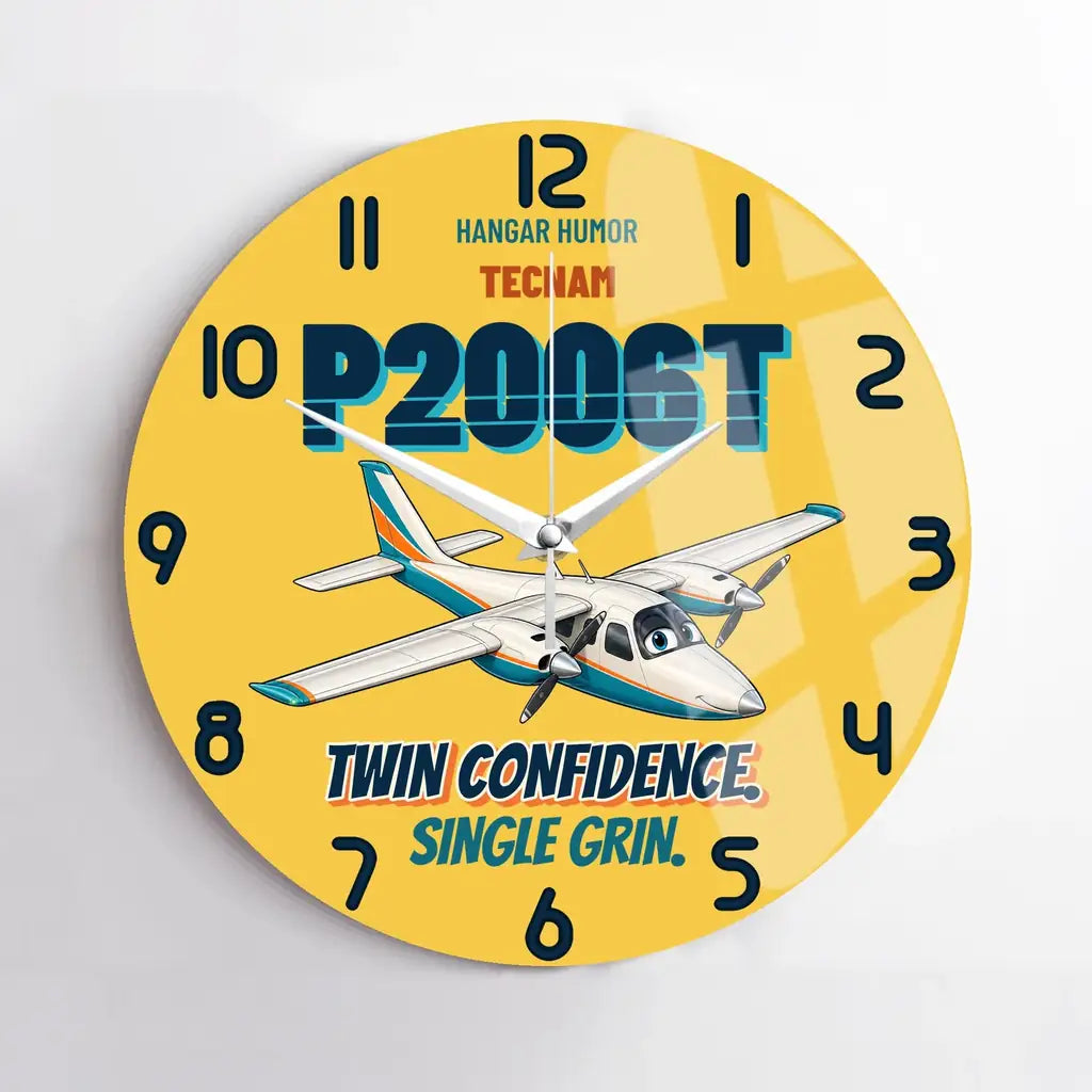 Tecnam P2006T - Twin confidence. Single grin. design on yellow no frame wall clock