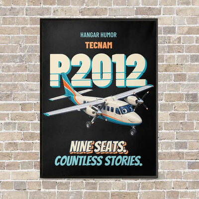 Tecnam P2012 Traveller - Nine seats. Countless stories. vertical canvas print - framed - black background