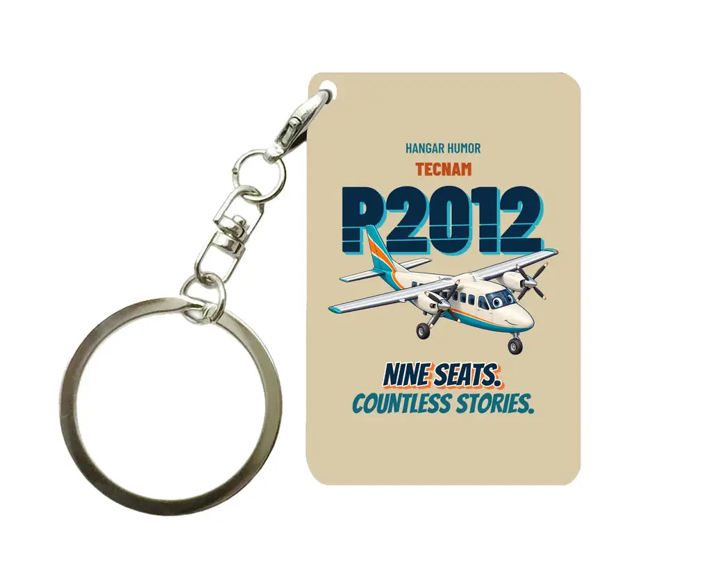 Tecnam P2012 Traveller - Nine seats. Countless stories. design on beige key chain