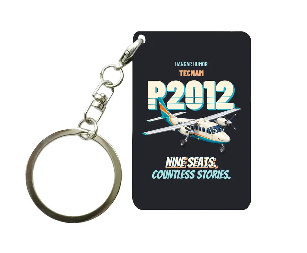 Tecnam P2012 Traveller - Nine seats. Countless stories. design on black key chain