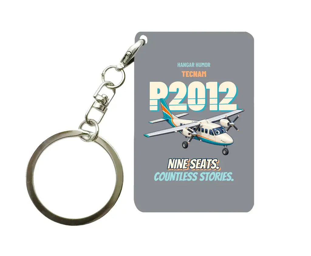 Tecnam P2012 Traveller - Nine seats. Countless stories. design on gray key chain