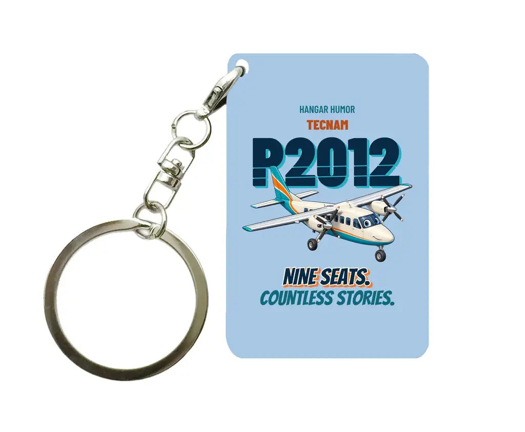 Tecnam P2012 Traveller - Nine seats. Countless stories. design on light blue key chain