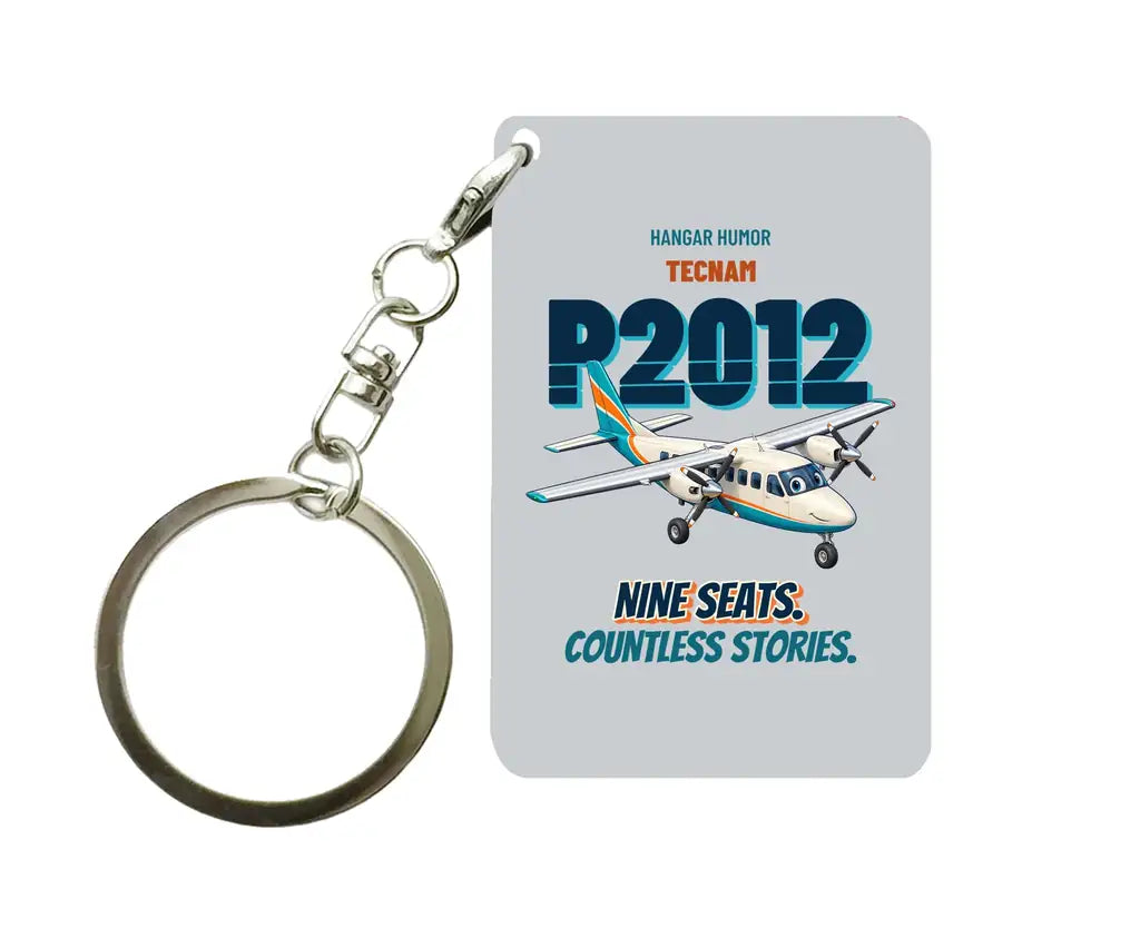 Tecnam P2012 Traveller - Nine seats. Countless stories. design on light gray key chain