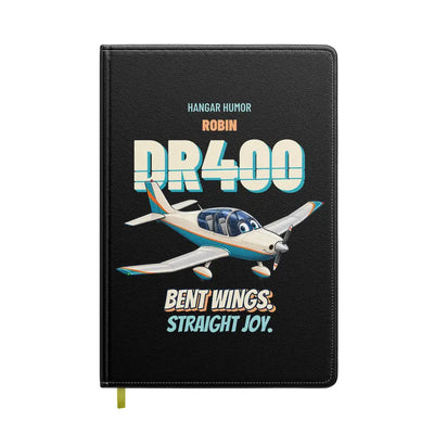 Robin DR400 - Bent wings. Straight joy. design on black notebook