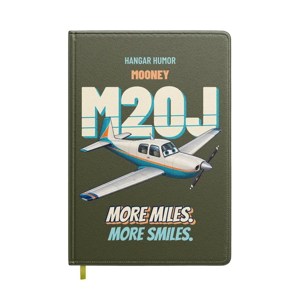 Mooney M20J - More miles. More smiles. design on green army notebook