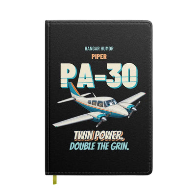 Piper PA-30 Twin Comanche - Twin power. Double the grin. design on black notebook