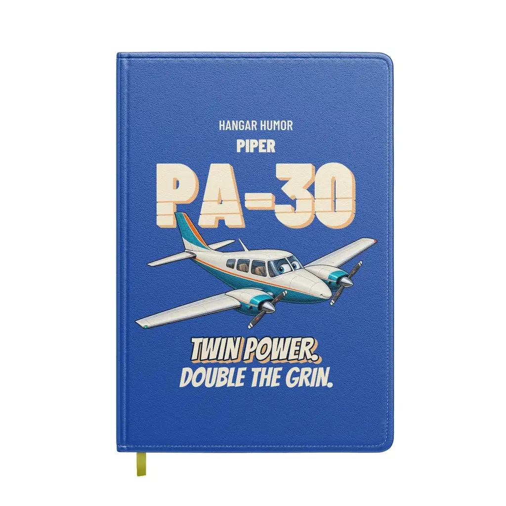 Piper PA-30 Twin Comanche - Twin power. Double the grin. design on blue notebook