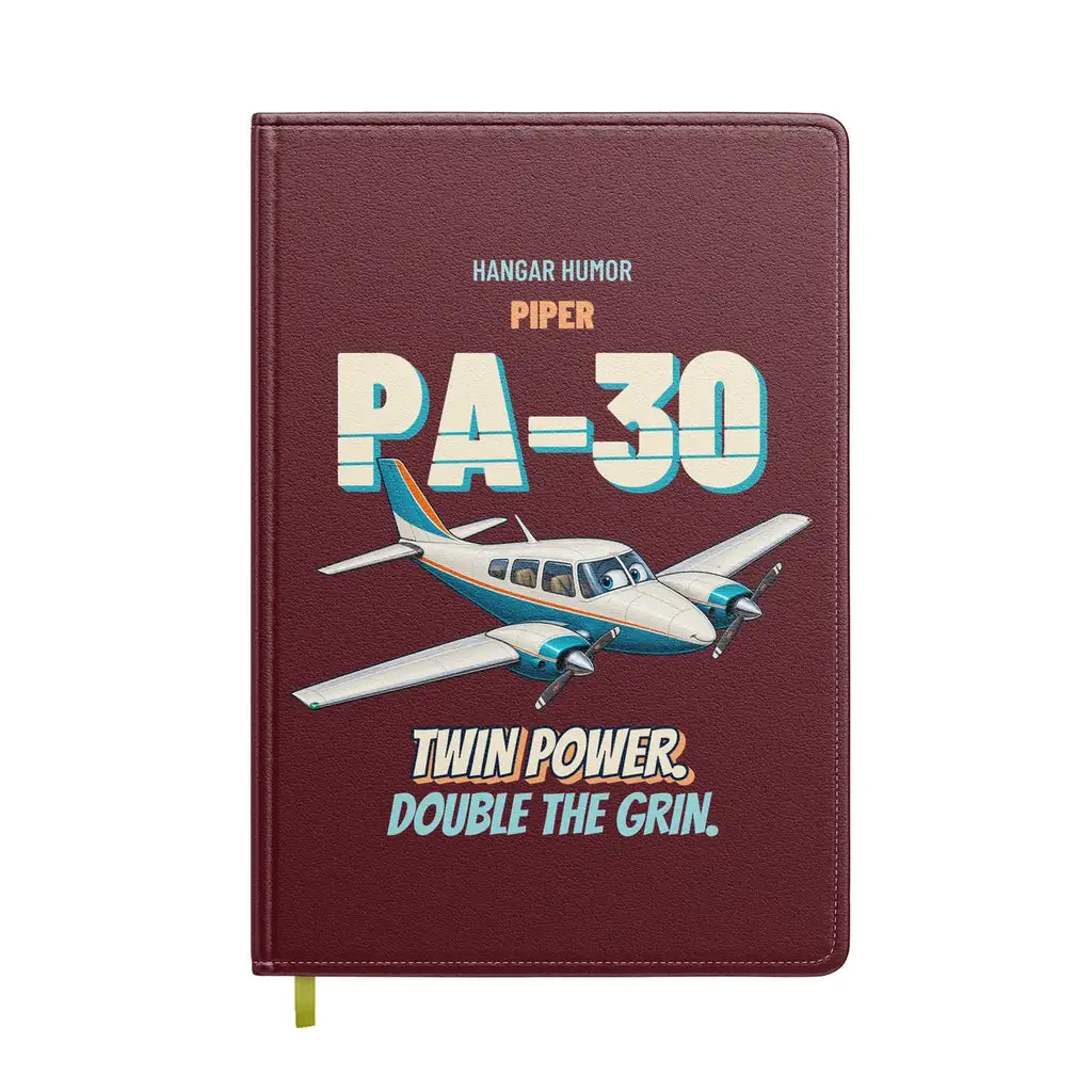 Piper PA-30 Twin Comanche - Twin power. Double the grin. design on dark red notebook
