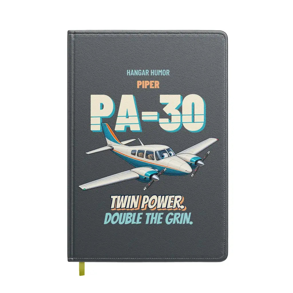 Piper PA-30 Twin Comanche - Twin power. Double the grin. design on gray notebook