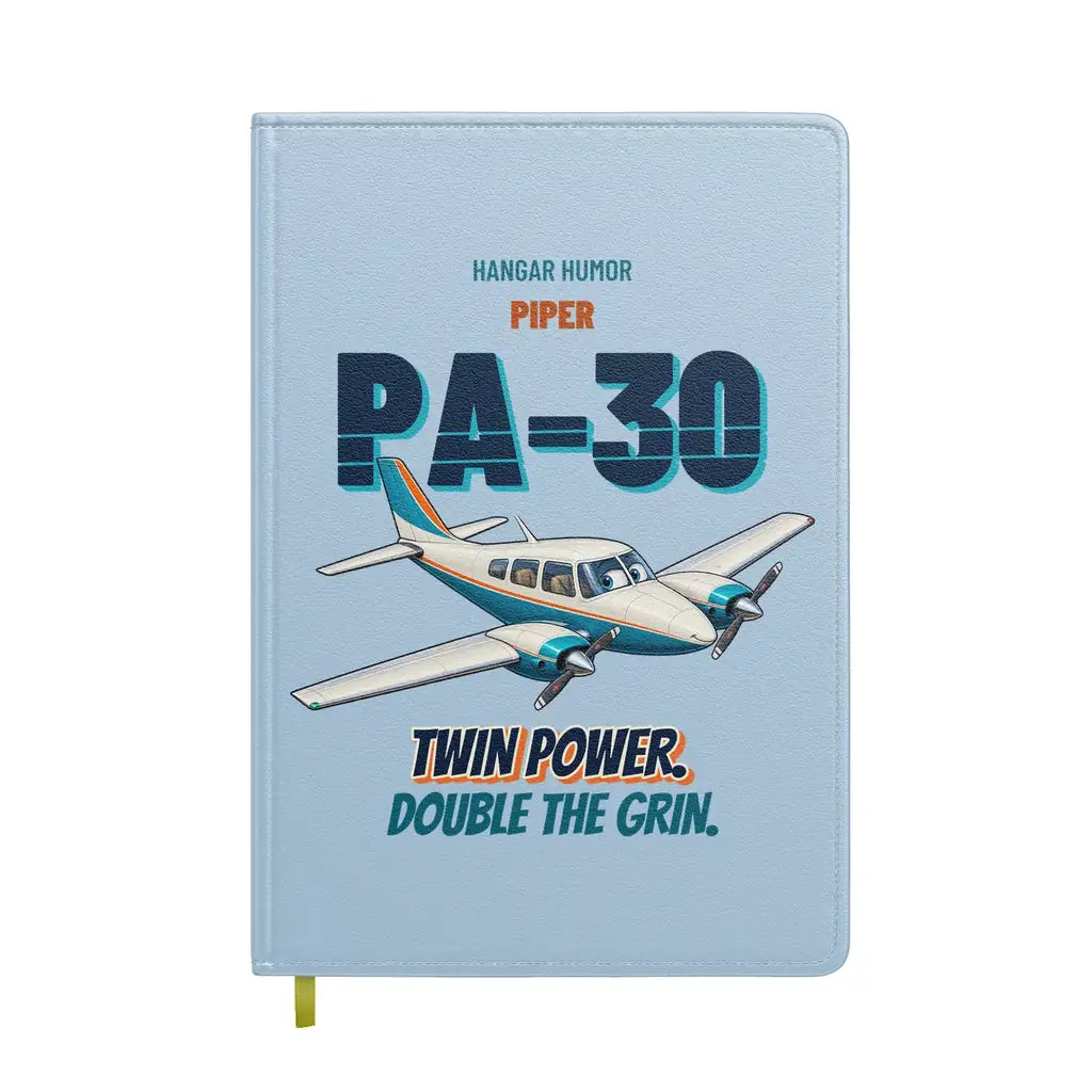 Piper PA-30 Twin Comanche - Twin power. Double the grin. design on light blue notebook