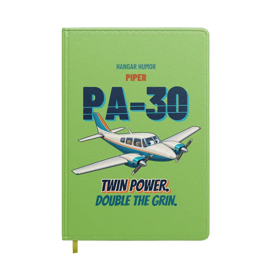 Piper PA-30 Twin Comanche - Twin power. Double the grin. design on light green notebook