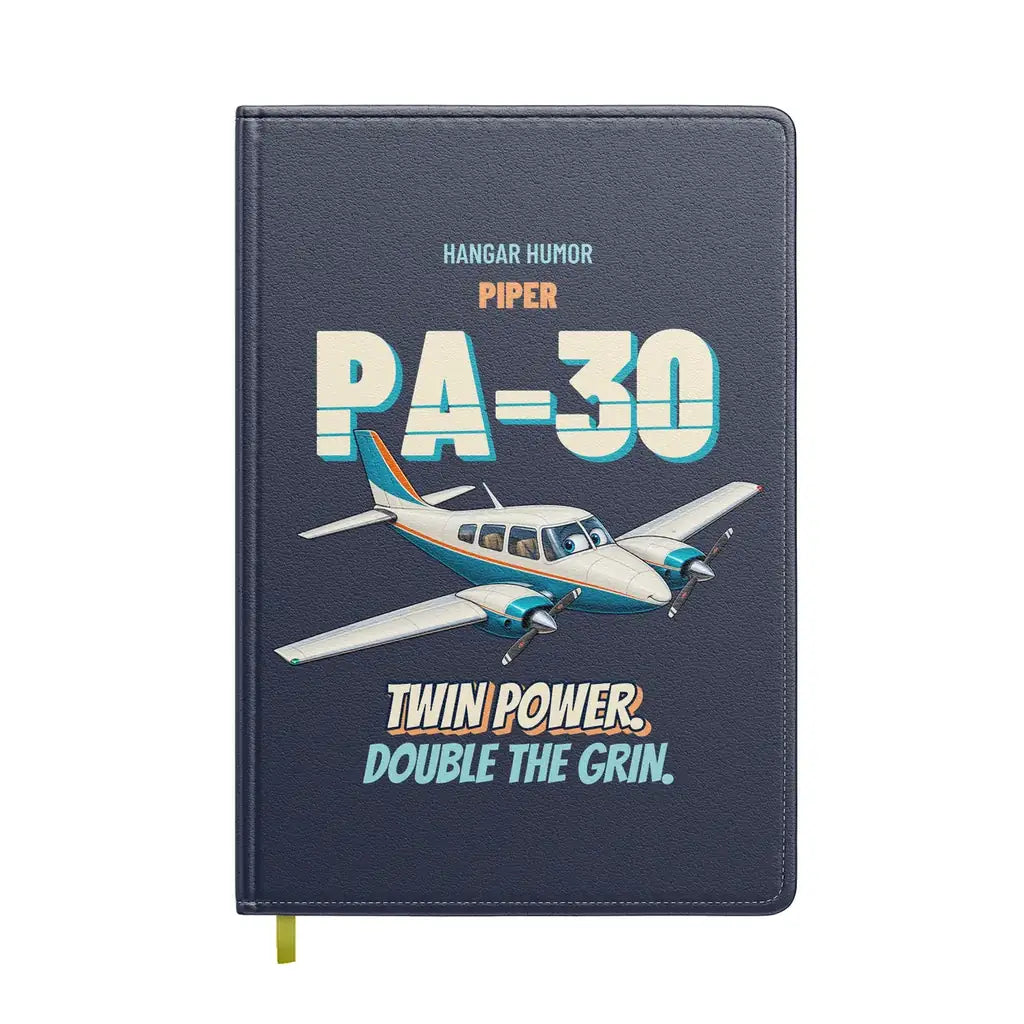 Piper PA-30 Twin Comanche - Twin power. Double the grin. design on navy blue notebook