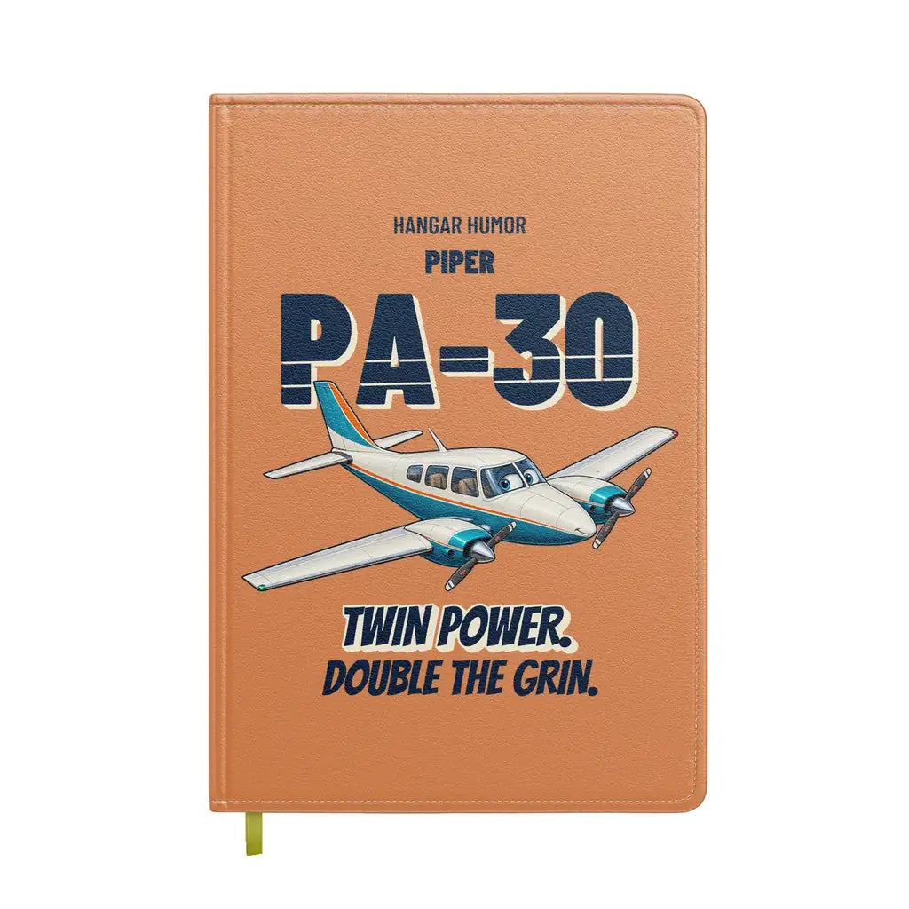 Piper PA-30 Twin Comanche - Twin power. Double the grin. design on orange notebook