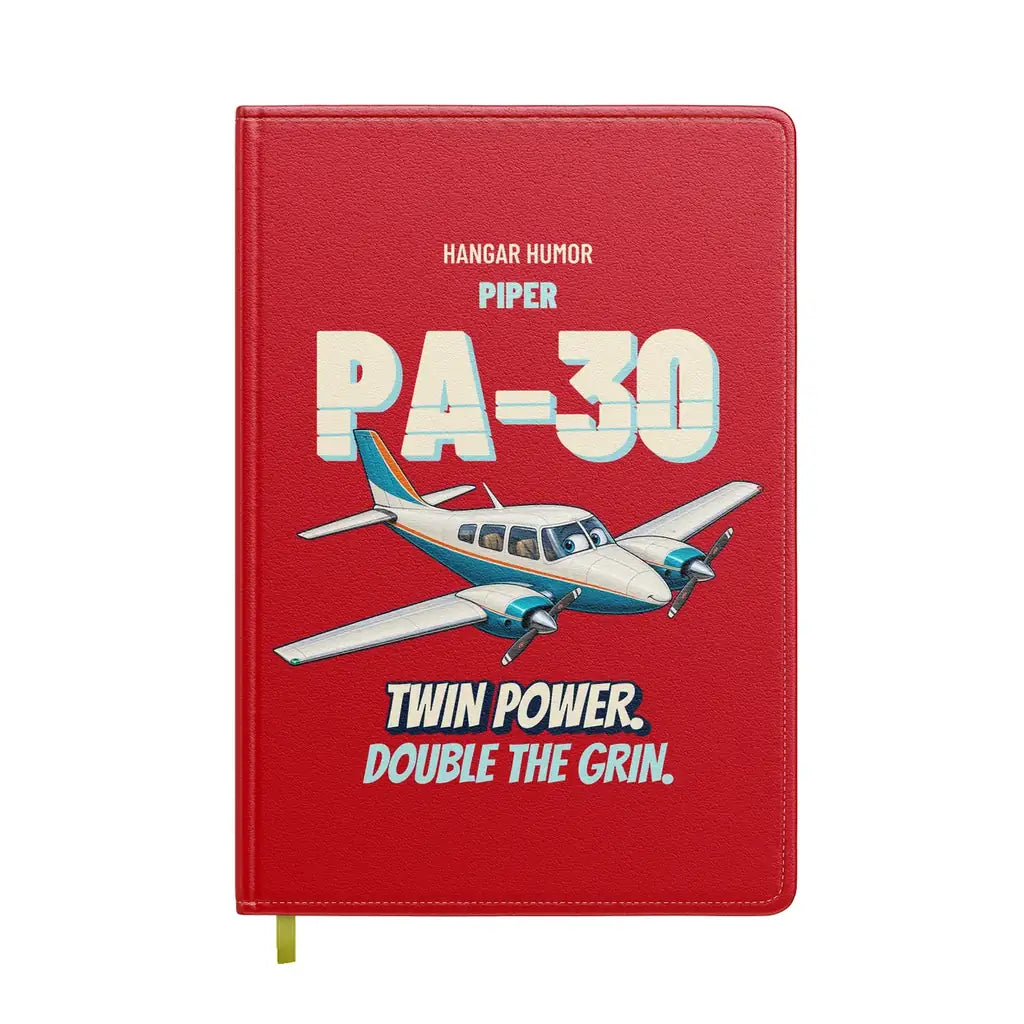 Piper PA-30 Twin Comanche - Twin power. Double the grin. design on red notebook