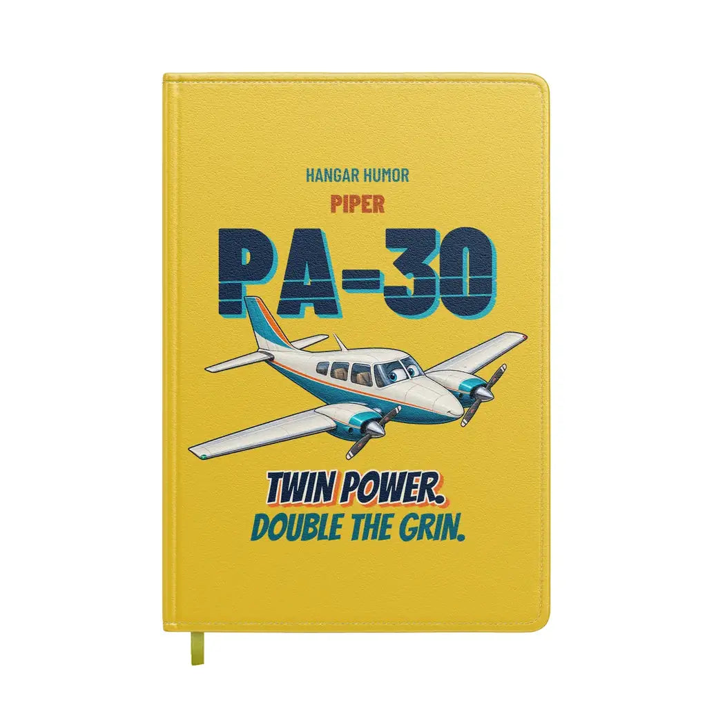 Piper PA-30 Twin Comanche - Twin power. Double the grin. design on yellow notebook