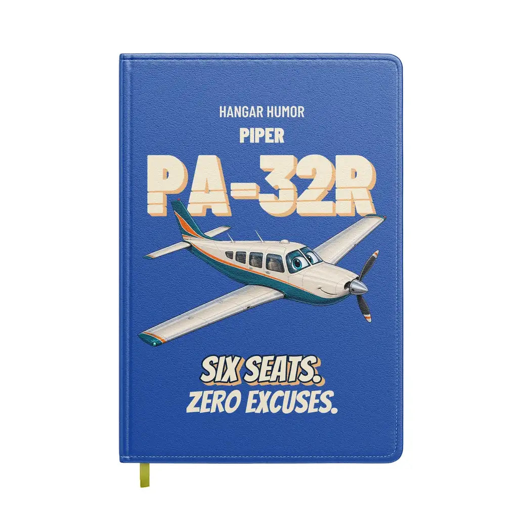 Piper PA-32R Saratoga - Six seats. Zero excuses. design on blue notebook