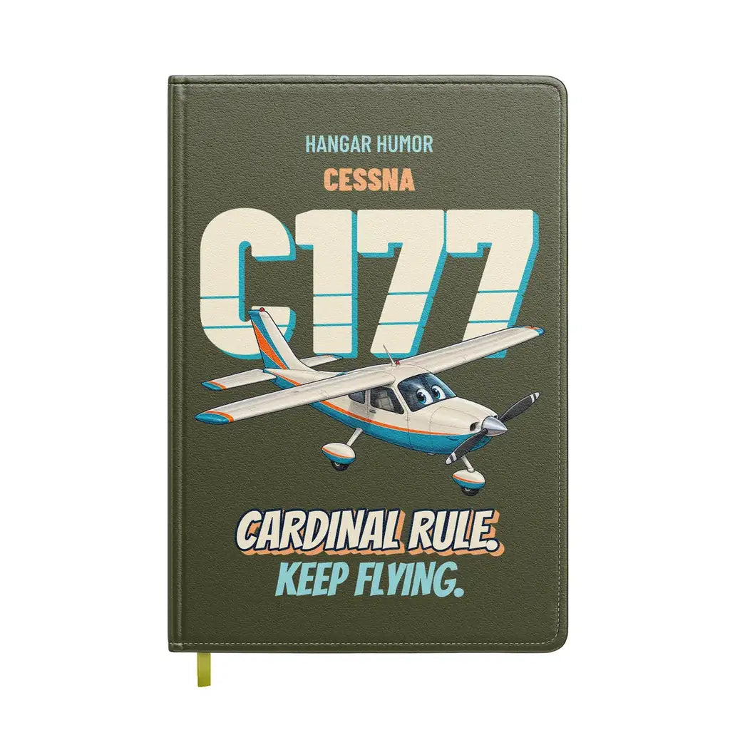 Cessna 177 Cardinal - Cardinal rule. Keep flying. design on green army notebook