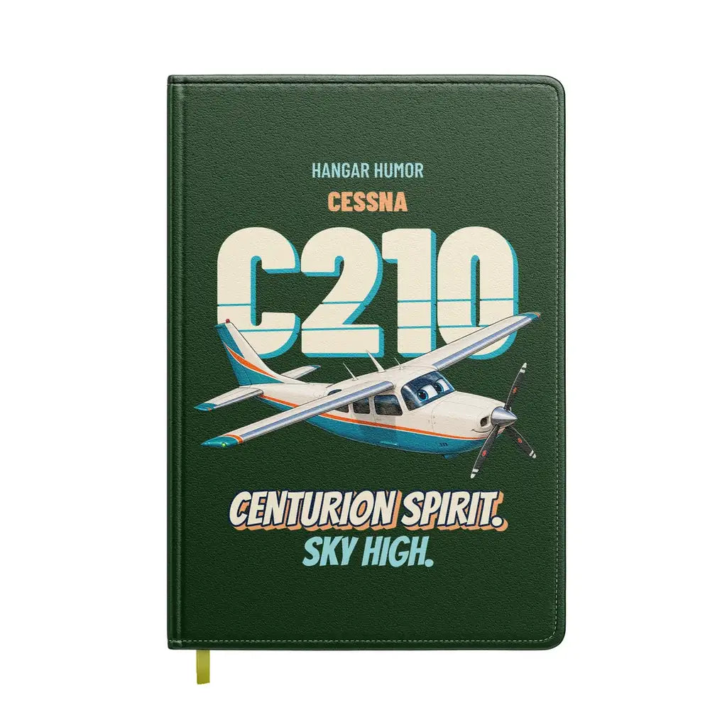 Cessna 210 Centurion - Centurion spirit. Sky high. design on dark green notebook