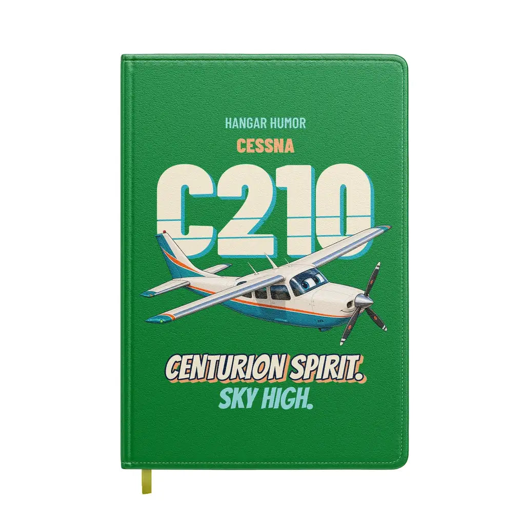 Cessna 210 Centurion - Centurion spirit. Sky high. design on green notebook