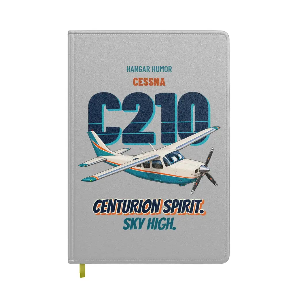 Cessna 210 Centurion - Centurion spirit. Sky high. design on light gray notebook