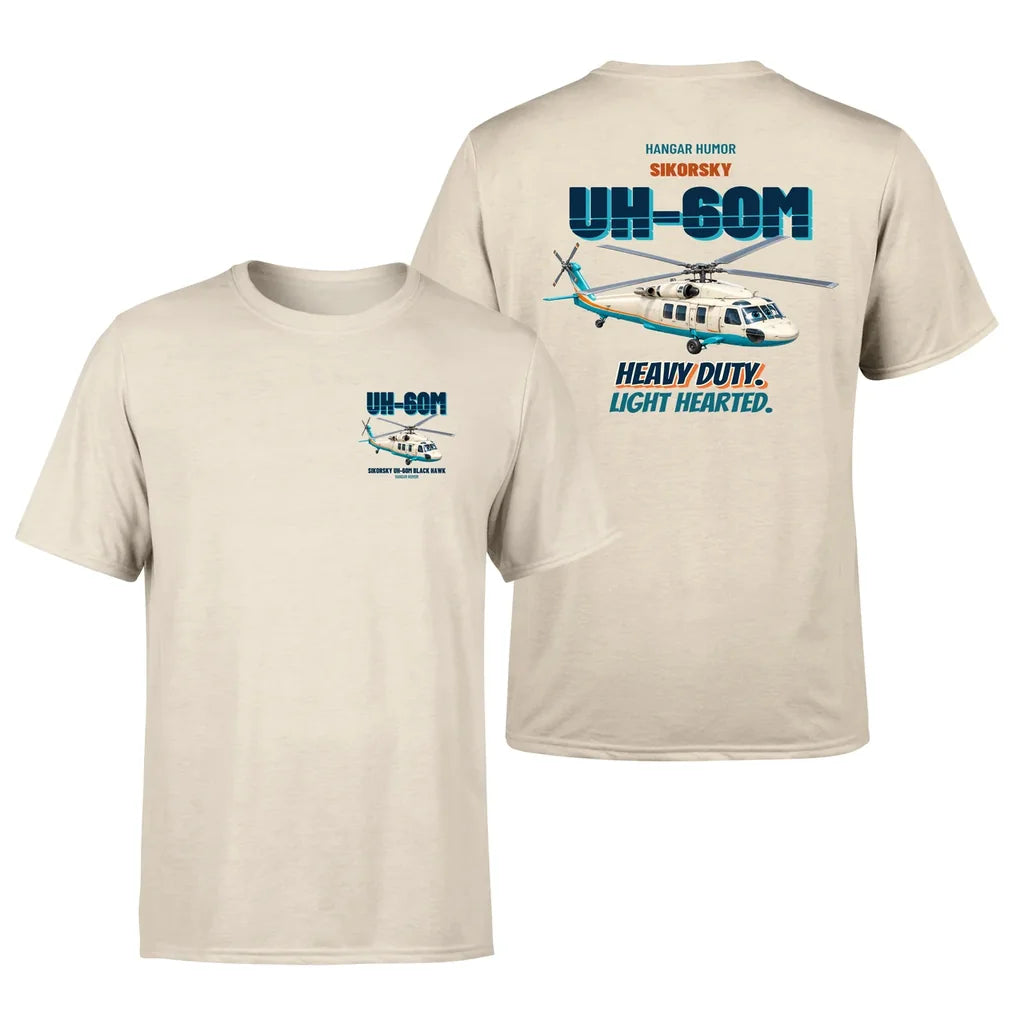 Sikorsky UH-60M Black Hawk - Heavy duty. Light hearted. - Double-Side T-Shirt design on beige double side t shirt