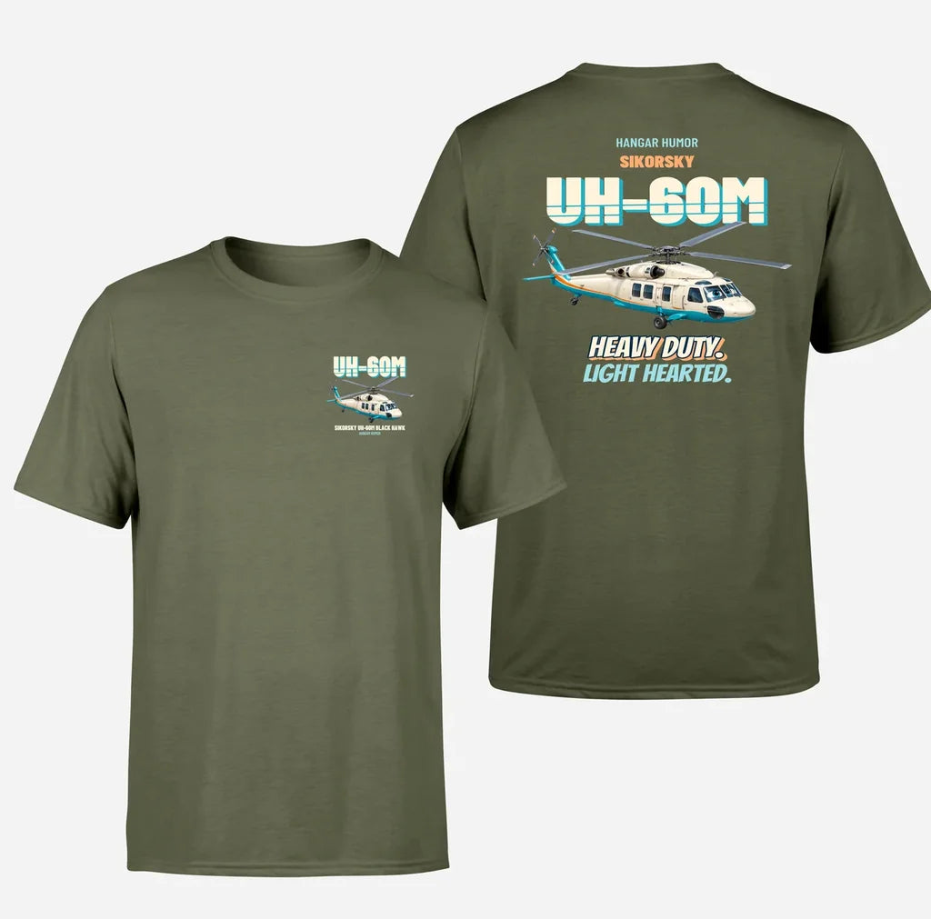 Sikorsky UH-60M Black Hawk - Heavy duty. Light hearted. - Double-Side T-Shirt design on greenarmy double side t shirt