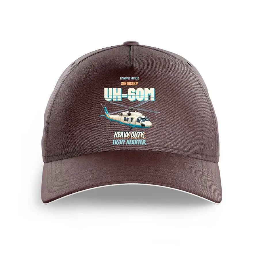 Sikorsky UH-60M Black Hawk - Heavy duty. Light hearted. design on brown printed hat