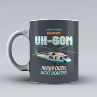 Thumbnail for Sikorsky UH-60M Black Hawk - Heavy duty. Light hearted. design on gray ceramic mug
