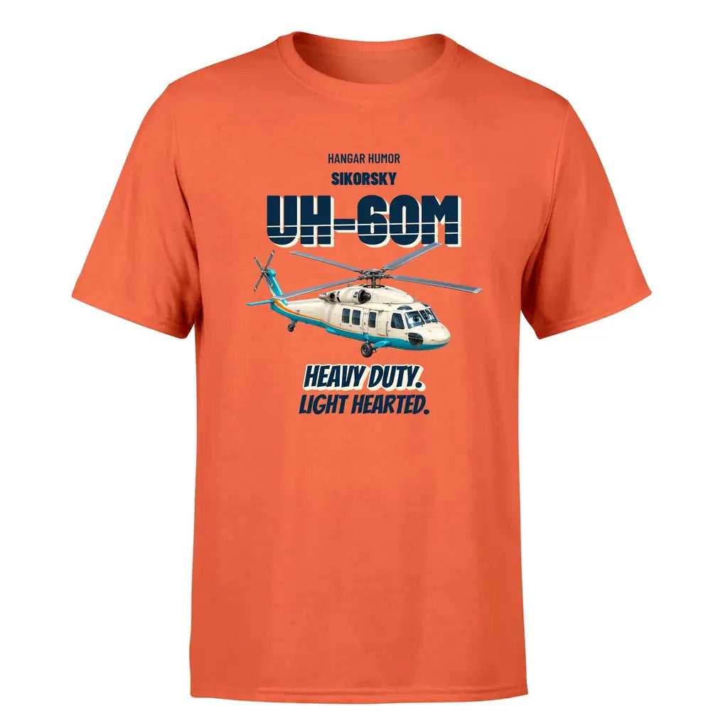 Sikorsky UH-60M Black Hawk - Heavy duty. Light hearted. - Premium T-Shirt design on orange premium t shirt