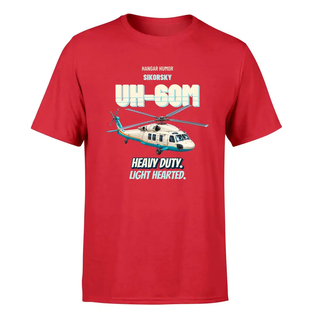 Sikorsky UH-60M Black Hawk - Heavy duty. Light hearted. - Premium T-Shirt design on red premium t shirt