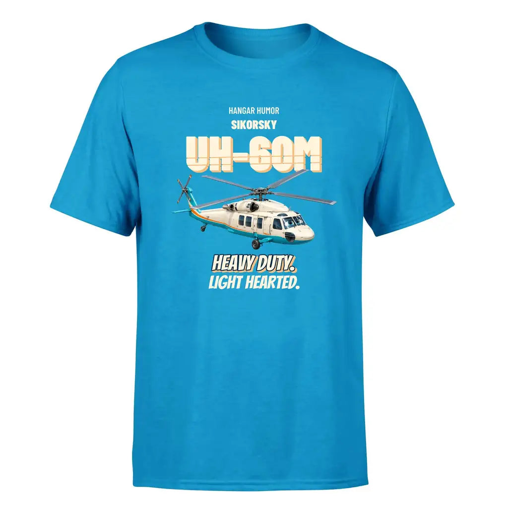 Sikorsky UH-60M Black Hawk - Heavy duty. Light hearted. - Premium T-Shirt design on turquoise premium t shirt