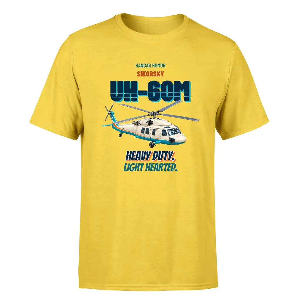 Sikorsky UH-60M Black Hawk - Heavy duty. Light hearted. - Premium T-Shirt design on yellow premium t shirt