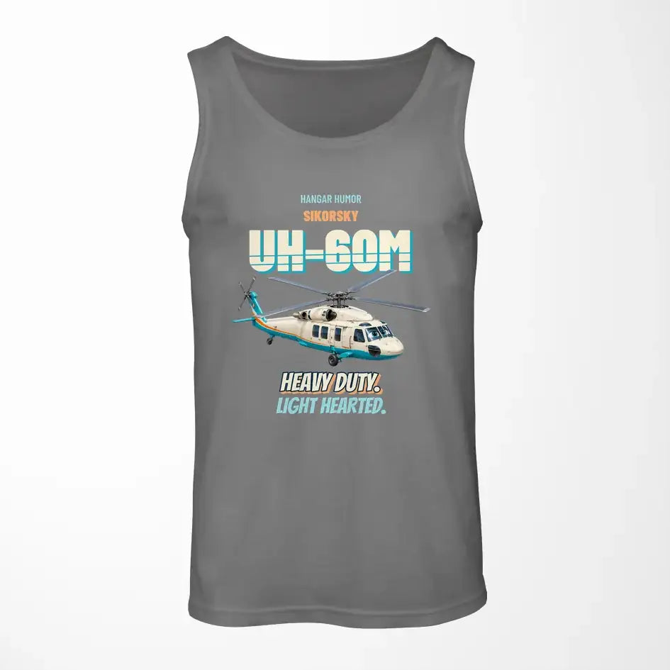 Sikorsky UH-60M Black Hawk - Heavy duty. Light hearted. design on gray tank top