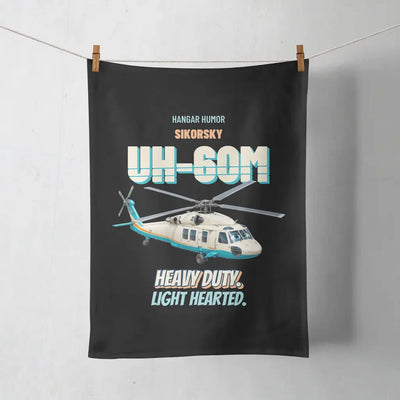 Sikorsky UH-60M Black Hawk - Heavy duty. Light hearted. design on black towel