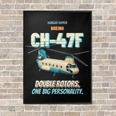 Boeing CH-47F Chinook - Double rotors. One big personality. vertical canvas print - framed - black background
