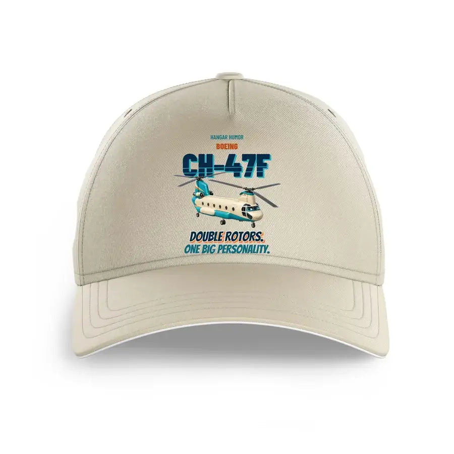 Boeing CH-47F Chinook - Double rotors. One big personality. design on beige printed hat