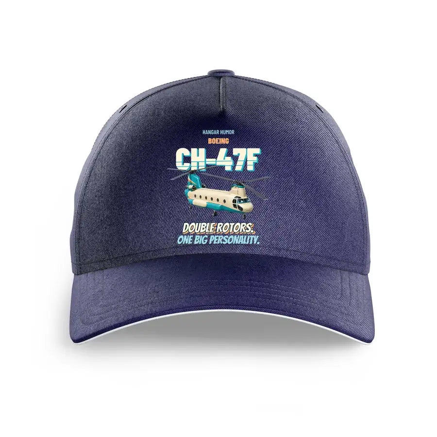 Boeing CH-47F Chinook - Double rotors. One big personality. design on dark blue printed hat